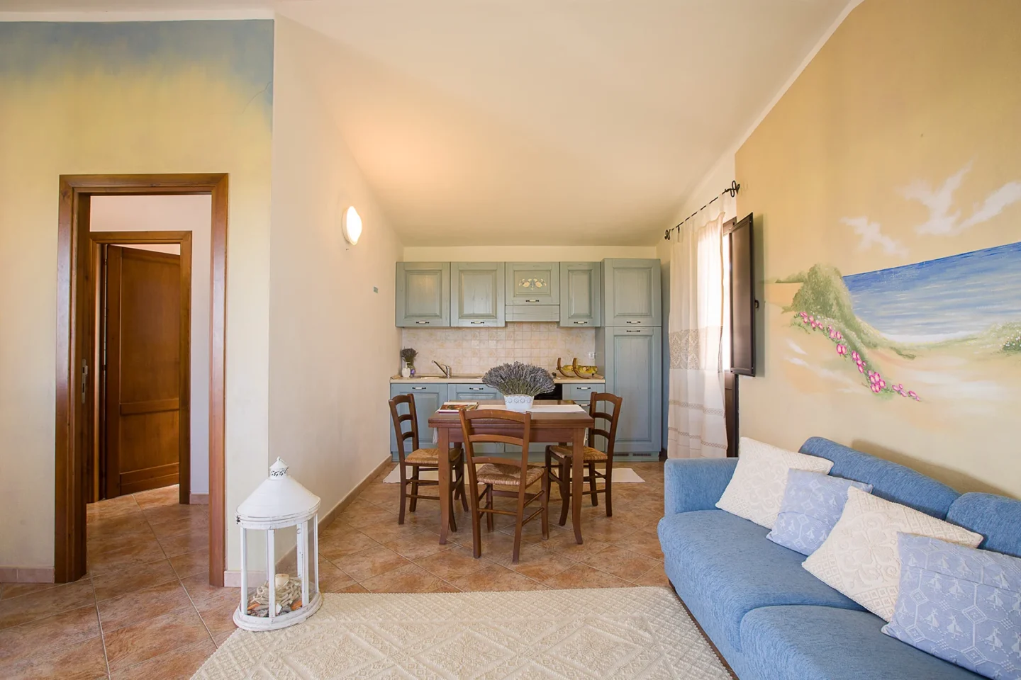 Apartment living area with kitchen
